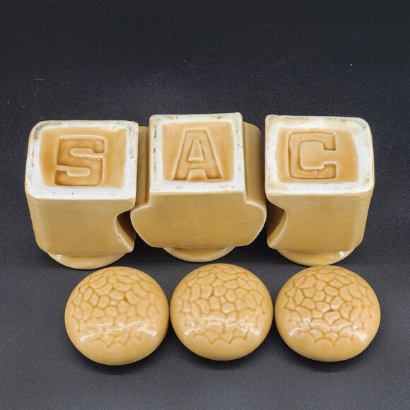 Vintage SAC Ceramic Spice Canisters Jars Set of 3 Retro Veggies Vegetables - Picture 5 of 6